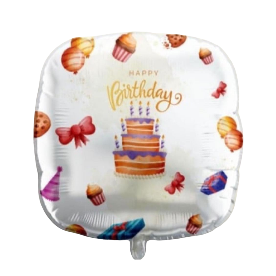 بالون Happy Birthday مربع بتصميم كيك - Grigio 